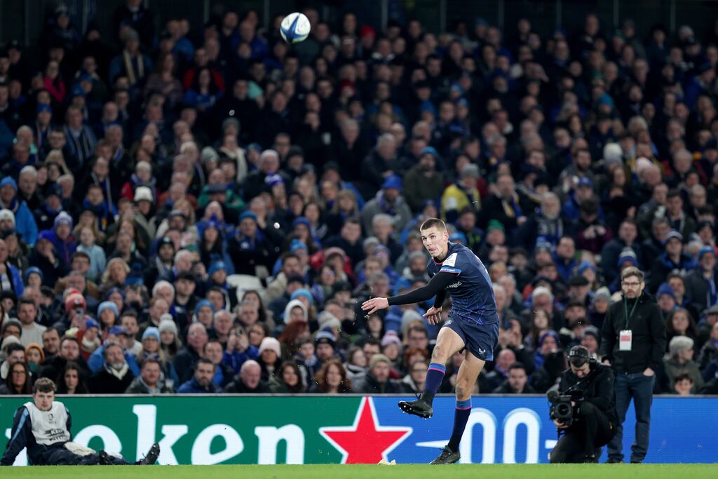 Investec Champions Cup Round 4 , Aviva Stadium, Dublin 18/1/2025
Leinster vs Bath Rugby
Leinster's Sam Prendergast misses a conversion
Mandatory Credit ©INPHO/Laszlo Geczo