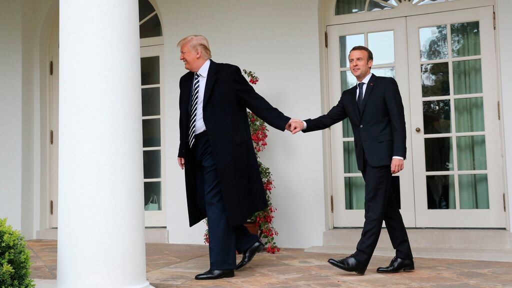 President Donald Trump and French president Emmanuel Macron have contrasting views on free trade. File Photograph: Pablo Martinez Monsivais/AP