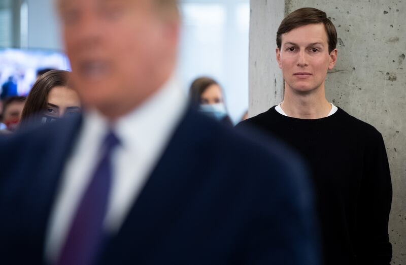 Soft touch: Jared Kushner – shown with Donald Trump in November 2020 – looks like a mannequin, and he writes like one. Photograph: Saul Loeb/AFP via Getty