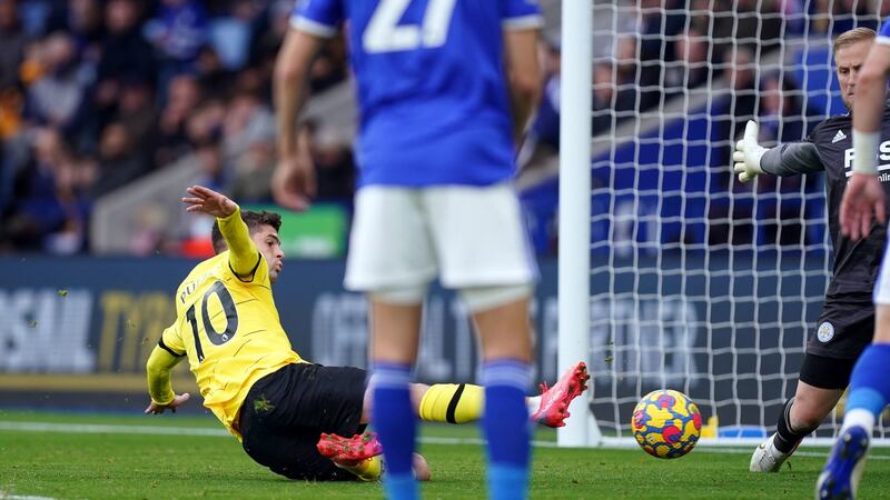 Christian Pulisic scores the third goal of the game. Photo: Mike Egerton/PA Wire