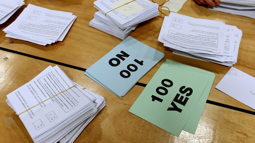 Ballot paper being counted for the 2012 Fiscal Stability Treaty referendum. Photograph: David Sleator