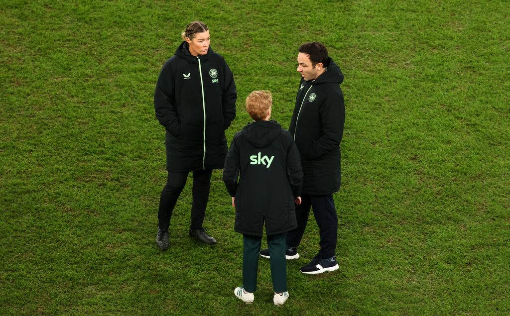Republic of Ireland head coach Eileen Gleeson with FAI chief football officer Marc Canham after Tuesday's loss to Wales. Photograph: Nick Elliott/Inpho