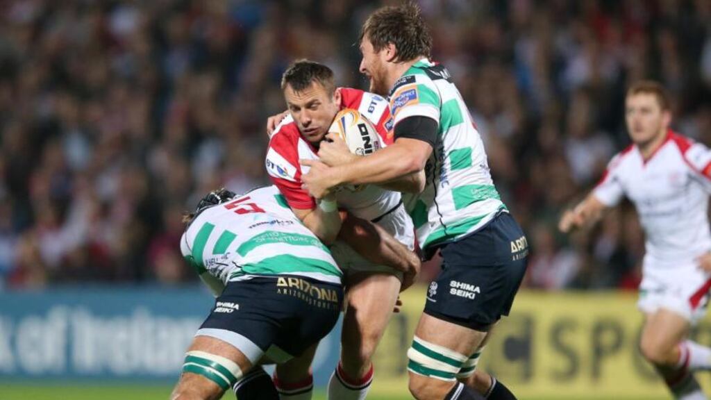 Ulster have been boosted by the return of Tommy Bowe (centre) for tonight’s opening Heineken Cup tie of the season against Leicester Tigers at Ravenhill. Photograph: Dan Sheridan/Inpho
