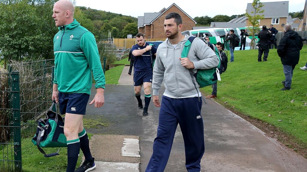 Paul O’Connell and Rob Kearney at the Celtic Manor Resort where the Ireland squad is based in advance of Sunday’s clash with France. Photograph: Dan Sheridan/Inpho
