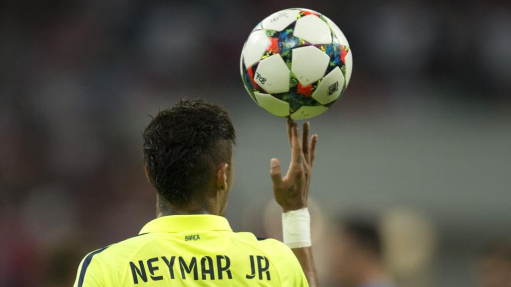 Neymar’s two goals against Bayern Munich in Germany took his run of goals at the sharp end of the season to 11 in 10 games. Photo: Odd Andersen/AFP/Getty Images