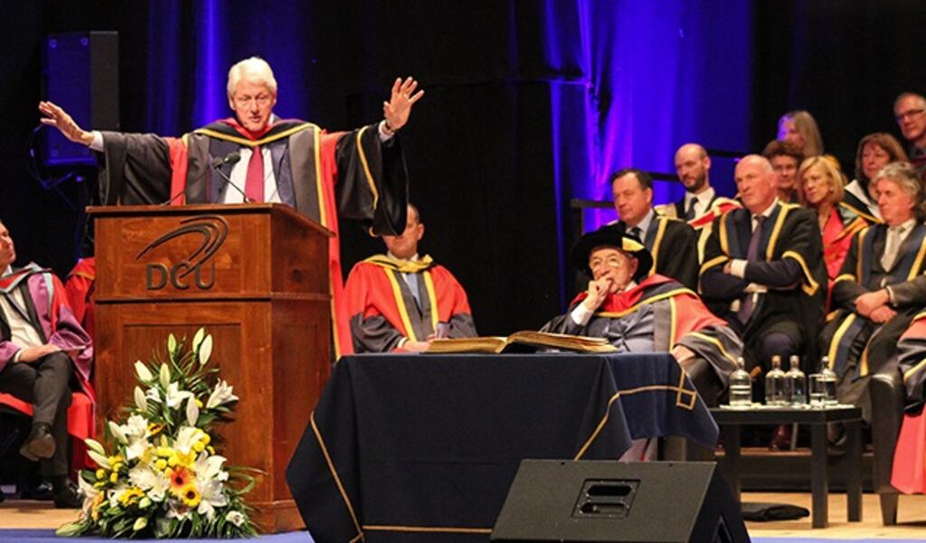 Bill Clinton delivers his address in The Helix Credit: Fionnuala Walsh