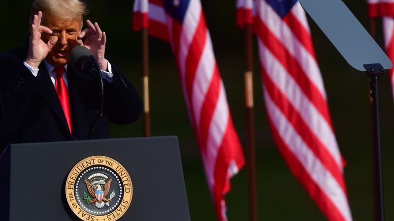 US president Donald Trump at a rally on October 31st, 2020 in Newtown, Pennsylvania. Photograph: Mark Makela/Getty Images
