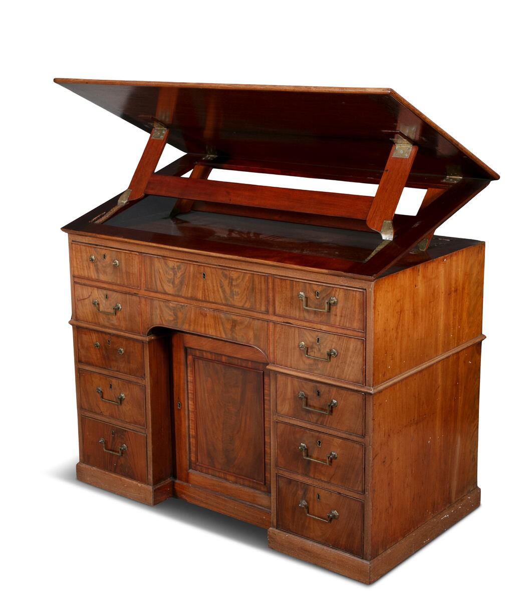 George IV pale mahogany writing desk at Adams (€8,000-€12,000) which is designed for both sitting and standing at.