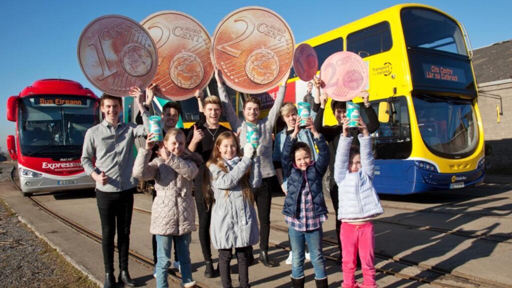 Ella Grogan, Brooke McNamara, Julia Widger and Jessica Collins with ‘Hometown’ are launching the schools competition Change for Charity, with students asked to collect small coins - the Central Bank has issued €35.3 million in 1c and 2c coins. Photograph: Paul Sherwood