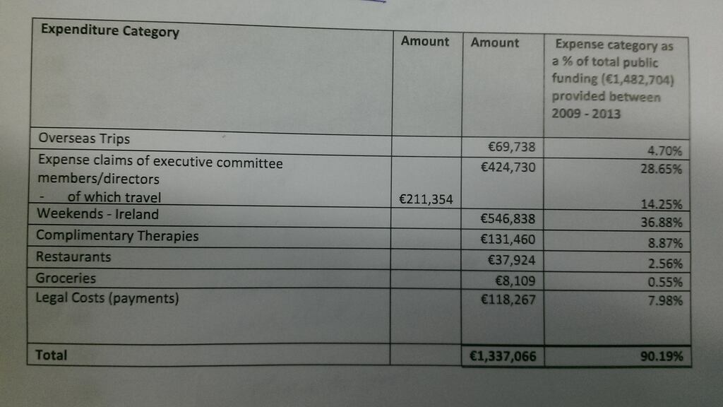 A screengrab showing a table of expenses taken from the HSE audit.