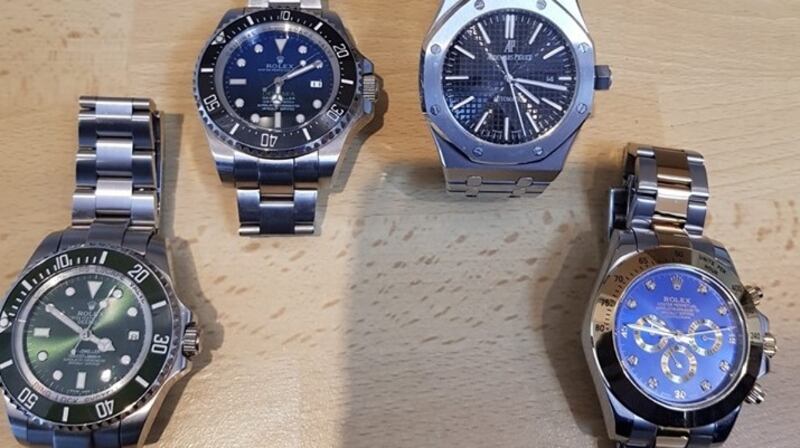 Some of the watches seized during a series of raids in Dublin and Kildare. Photograph: Garda Press Office