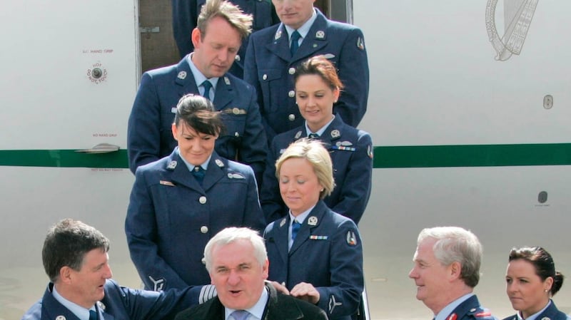 Then taoiseach Bertie Ahern before boarding the Government Jet at Casement Aerodrome in April 2008 with Lisa Smith on the extreme right. Photograph: Colin Keegan/Collins