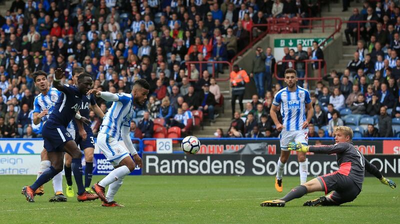 Tottenham Hotspur’s  Moussa Sissoko  scores their fourth goal. Photograph: Getty Images