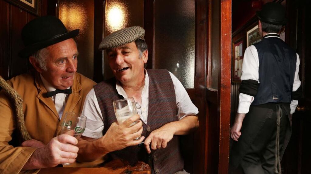 Jim Brennan and Shane Toolan in Hargadons Bar in Sligo town during the Yeats Vintage Day event on Saturday, part of the Tread Softly festival. Photograph: James Connolly/PicSell8