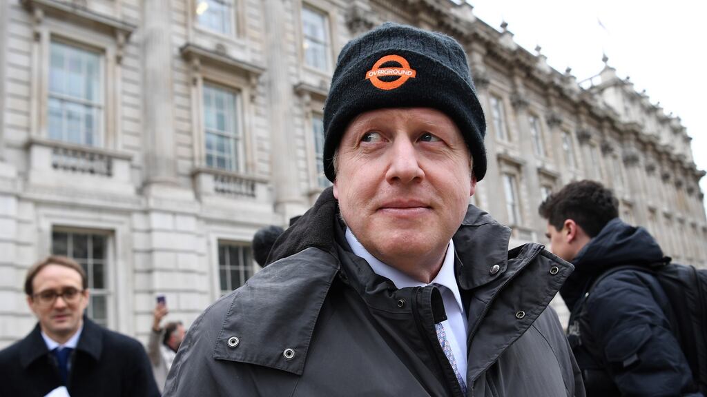 Former British foreign secretary Boris Johnson departs the cabinet office in London on Tuesday. Photograph: EPA
