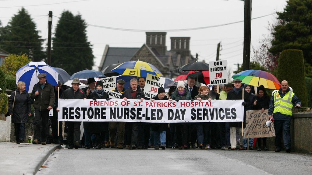 More than 500 protesters in Carrick-on-Shannon, Co Leitrim, march in support of nurse-led services at St Patrick’s Community Hospital, which have been downgraded. Photograph: Brian Farrell