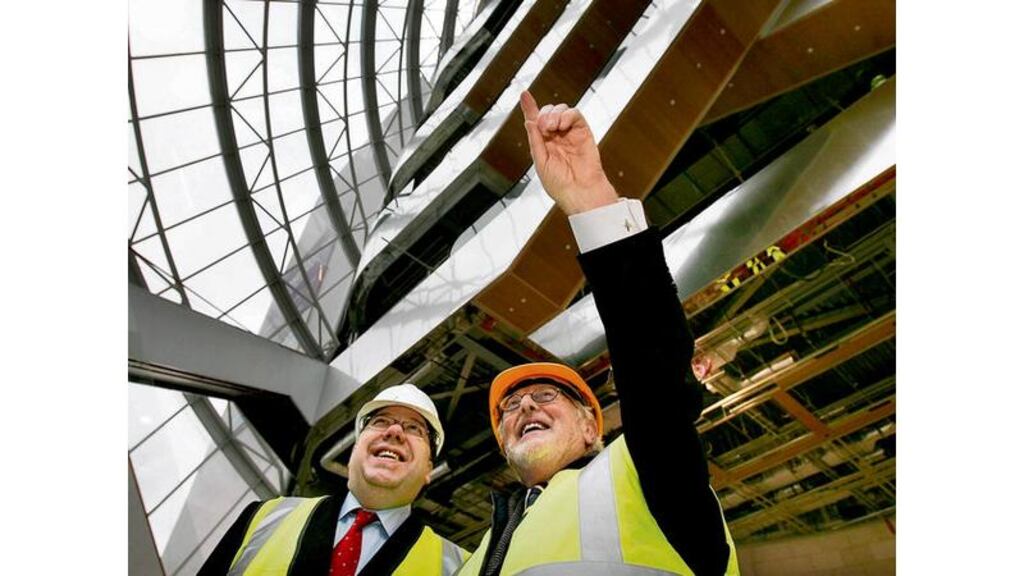 Taoiseach Brian Cowen with Dermod Dwyer at the Convention Centre Dublin, which is due to open in September.
