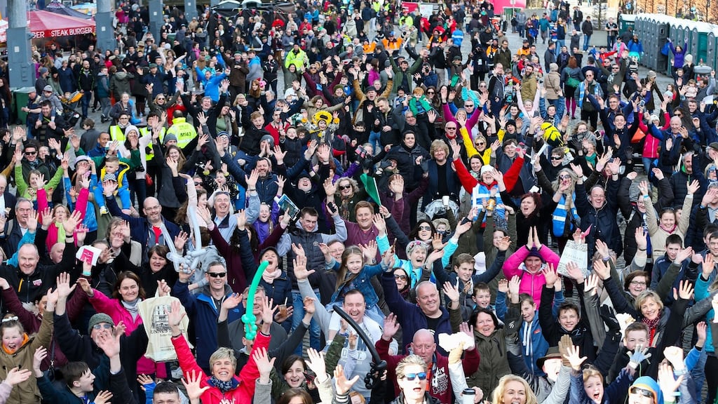 People gather for the Easter Rising centenary commemorations in Smithfield, Dublin. File photograph: Maxwells/PA Wire