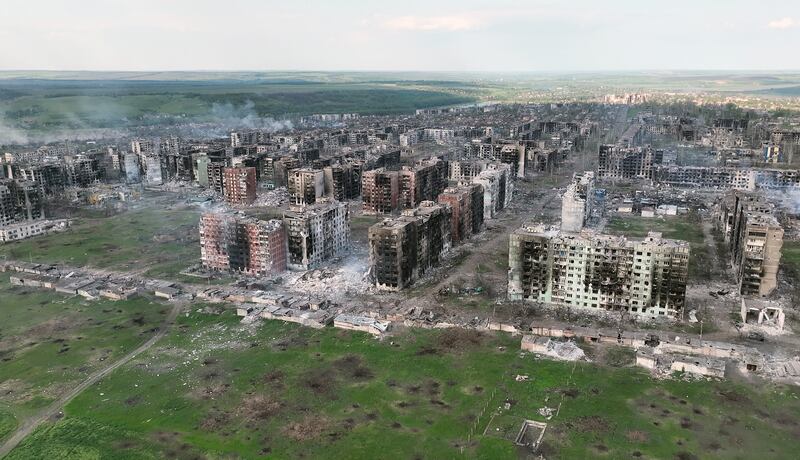 An aerial drone image of Bakhmut, in eastern Ukraine, Photograph: Tyler Hicks/The New York Times