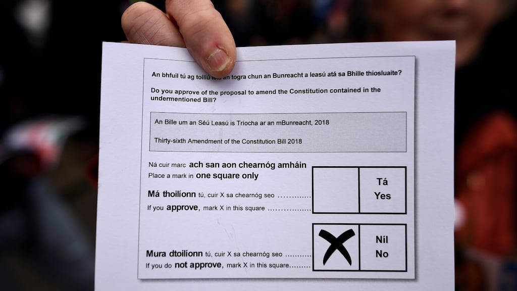 A demonstrator holds up a mock referendum polling-card during a ‘Pro-Life’ rally. REUTERS/Clodagh Kilcoyne