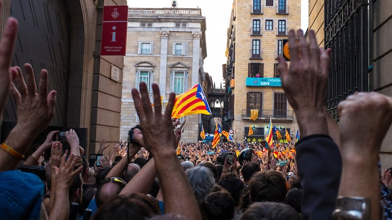 Crowds filled Placa de Sant Jaume in Barcelona on October 27th after the Catalan Parliament ratified the Yes outcome of the independence referendum held on October 1st. Photograph: Dave Walsh