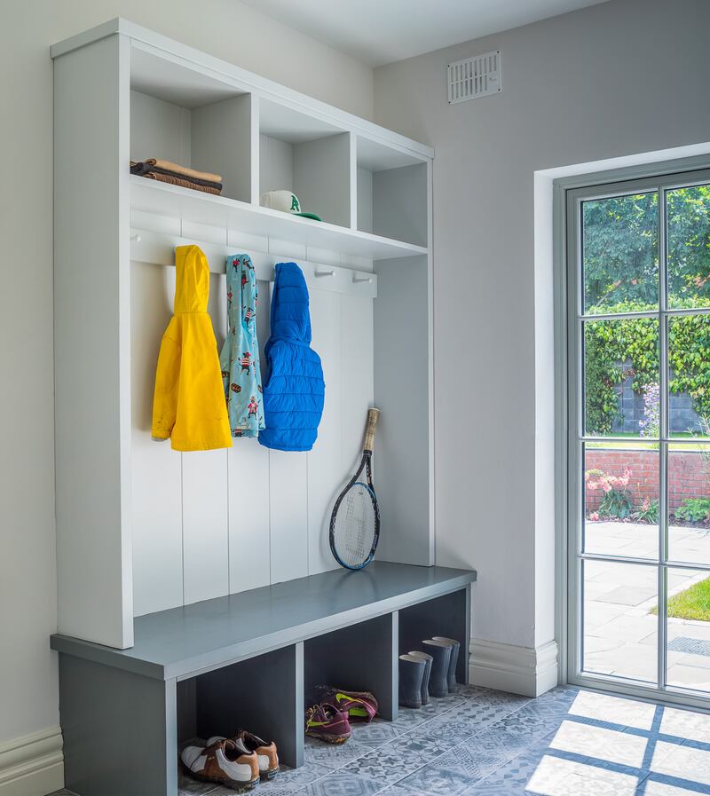 Mudroom storage in a utility room by Optimise Design. Photograph: Donal Murphy