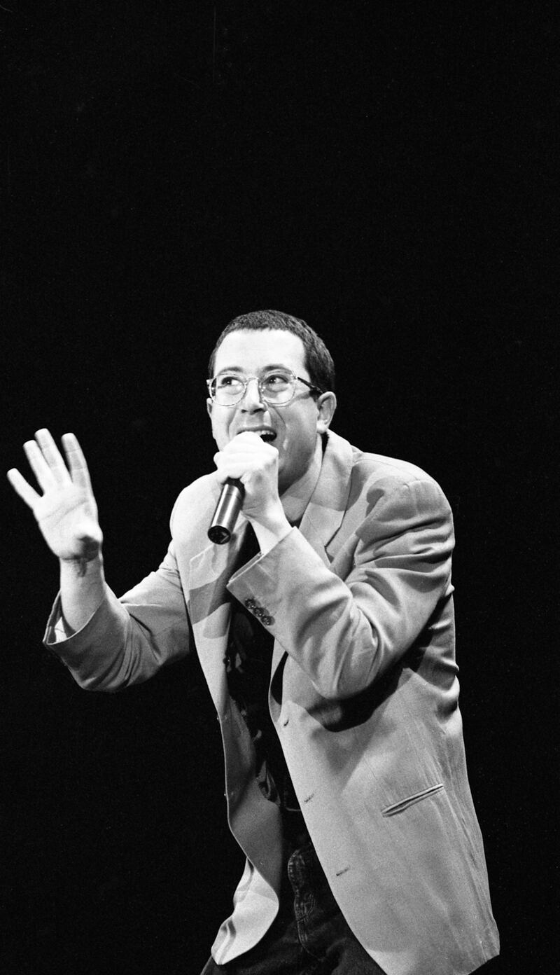 On tour again: Ben Elton performs on stage at the Point in Dublin in 1993. His first tour for 15 years tour starts at the Olympia in Dublin. Photograph: Dominic Ledwidge O’Reilly/Getty