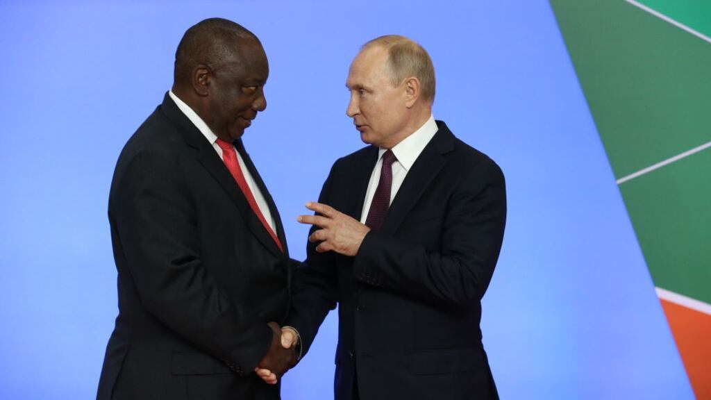 South African president Cyril Ramaphosa meets Russian president Vladimir Putin in the Black Sea resort of Sochi in 2019. Photograph: Mikhail Svetlov/Getty
