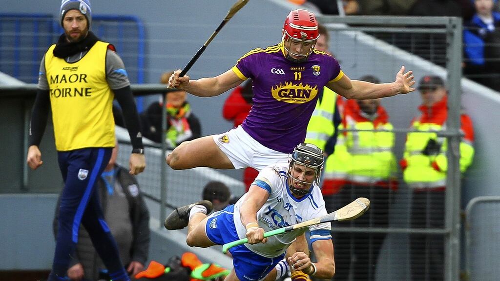Waterford’s Maurice Shanahan in action against Wexford’s Lee Chin during the Allianz Hurling League Division 1A match at Walsh Park. Photograph: Ken Sutton/Inpho