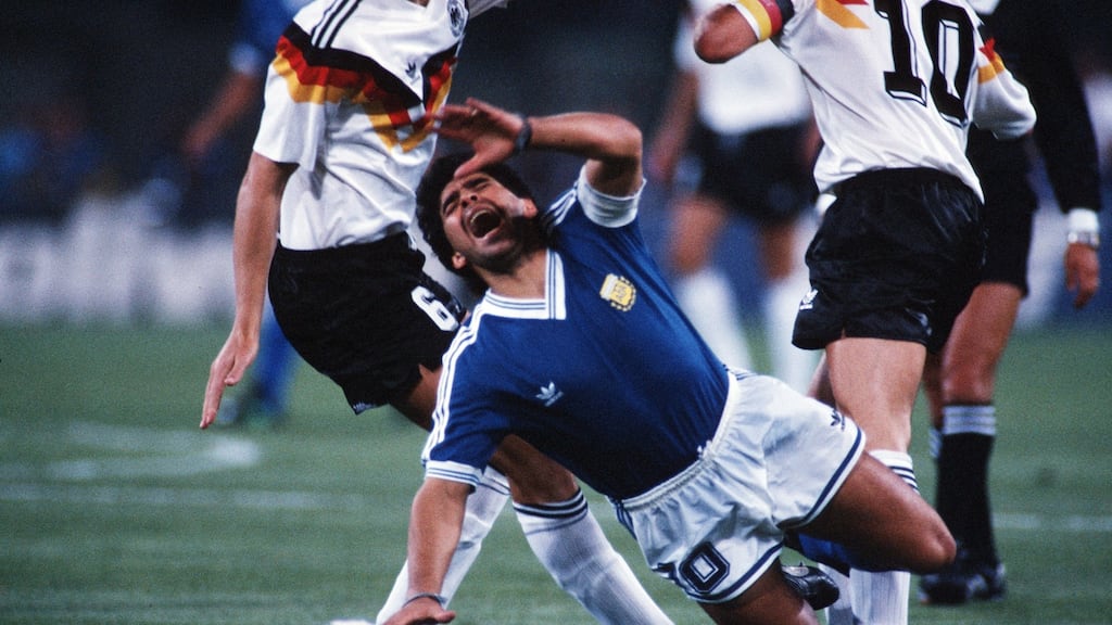 Diego Maradona was fouled 53 times in the 1990 World Cup. Photograph: Bongarts/Getty
