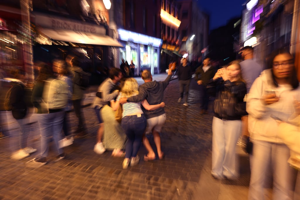 Night-time scenes in Temple Bar. Photograph: Dara Mac Dónaill