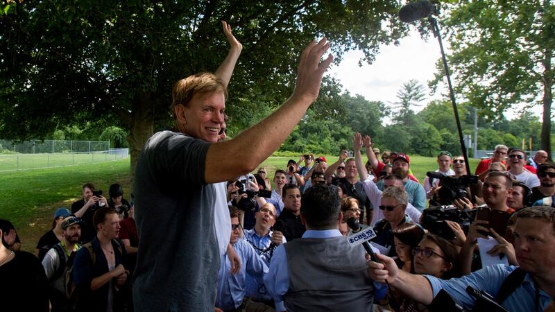 David Duke greets supporters a white nationalist rally in in Charlottesville last weekend. Photograph: Shaban Athuman /Richmond Times-Dispatch via AP