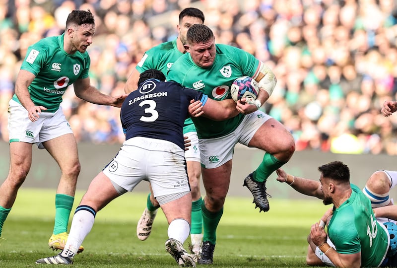 Ireland’s Tadhg Furlong: put in a monumental physical effort when you think it was his first match since December 3rd. Photograph: Billy Stickland/Inpho