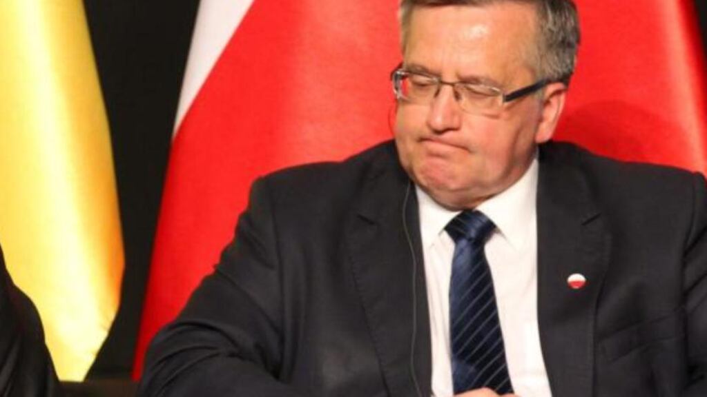 Polish president Bronislaw Komorowski: opponents have chipped away at a once comfortable lead and he is now more than 10 points short of outright victory. Photograph: Piotr Wittman/EPA