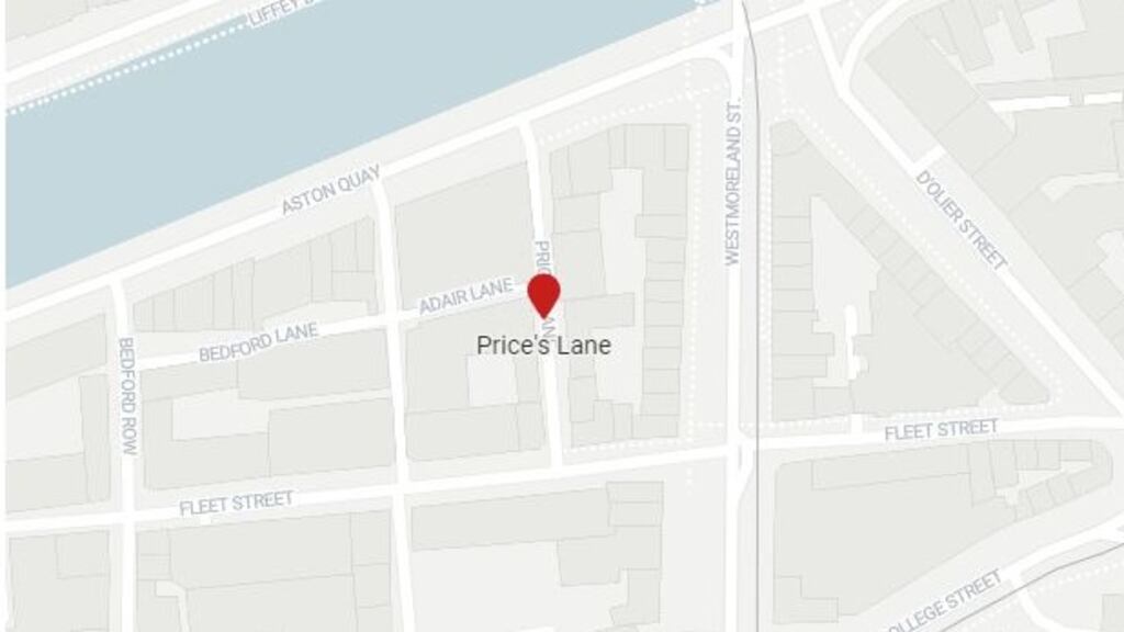 The assault took place on Price’s Lane in Dublin’s Temple Bar. Map: Datawrapper
