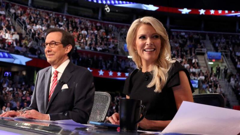Fox News Channel debate moderators Megyn Kelly and Chris Wallace at the first official Republican presidential candidates debate on Thursday. Photograph: Reuters
