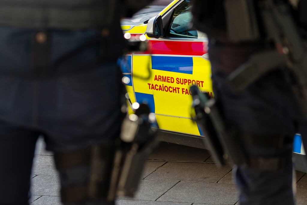 A heavy security presence was evident at the Special Criminal Court on Wednesday, where the trial of Gerard Hutch for the murder of David Byrne continued. Mr Hutch has pleaded not guilty. Photograph: Collins