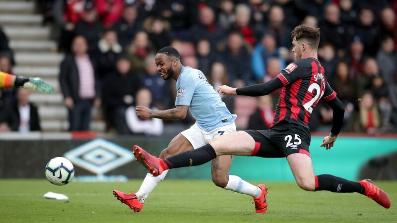 Raheem Sterling misses a chance for Manchester City. Photograph: Adam Davy/PA