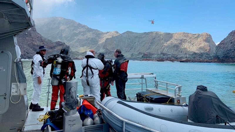 Police divers prepare to search the waters near White Island off the coast of Whakatane, New Zealand, Saturday, December 14th. Photograph: New Zealand Police via AP