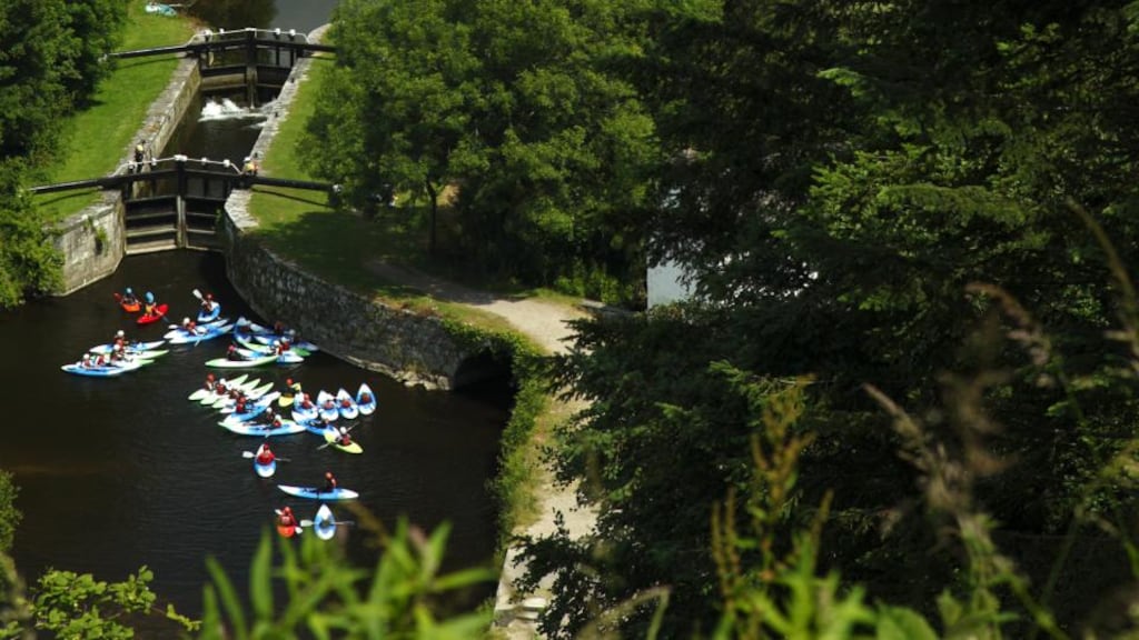 Canoes by Clashganny lock on the river Barrow in Co Carlow