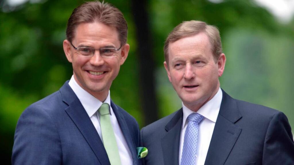 Taoiseach Enda Kenny with Finnish prime minister Jyrki Katainen at the latter’s official residence in Helsinki yesterday. Photograph: Reuters/Trond Trosdahl/Lehtikuva