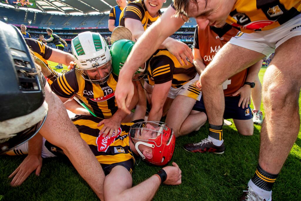 Kilkenny match-winning goalscorer Cillian Buckley is mobbed by team-mates at the end of the Leinster championship final in Croke Park. Photograph: Morgan Treacy/Inpho