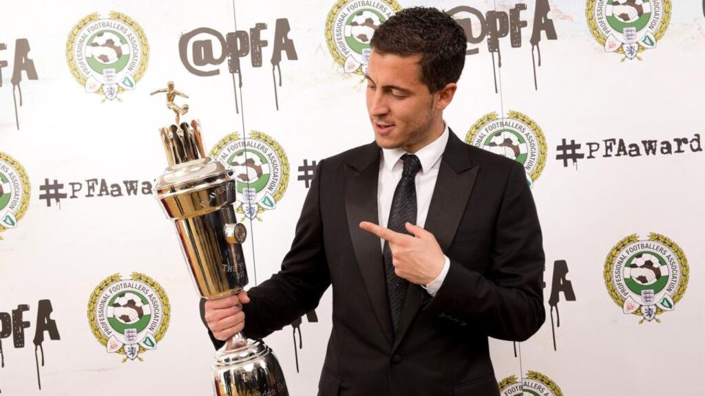 Winner of the PFA’s Men’s Player of the Year, Eden Hazard during the PFA Awards at the Grosvenor House Hotel, London. Photo: Barrington Coombs/PA