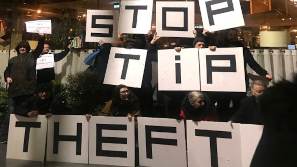 Protesters outside The Ivy in Dublin on Thursday night. Photograph: Áine McMahon