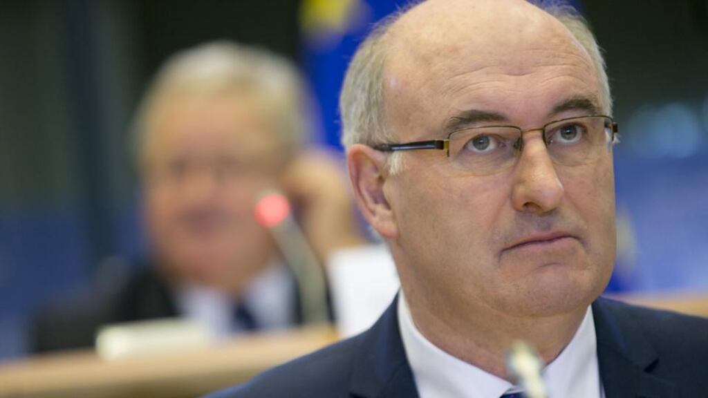 Ireland’s European Parliament Commissioner-designate Phil Hogan at EU hearing today. Screengrab