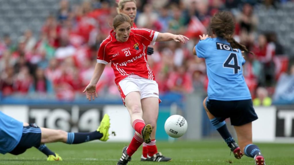 Cork’s Rhona Ní Bhuachalla scores a goal against Dublin during last year’s All-Ireland final. Photograph: Ryan Byrne/Inpho