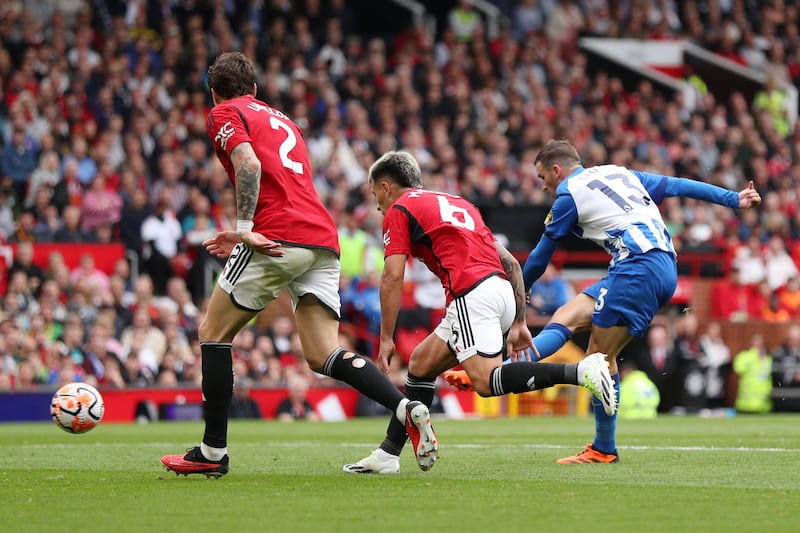 Brighton's Pascal Gross rifles in his side's second goal against Manchester United at Old Trafford last weekend. Photograph: Getty Images