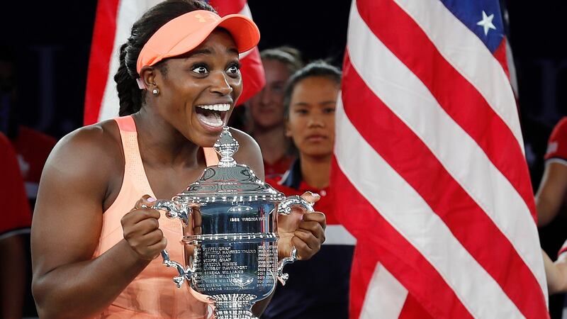 Sloane Stephens after her US Open final victory over Madison Keys in New York. Photograph: John G Mabanglo/EPA
