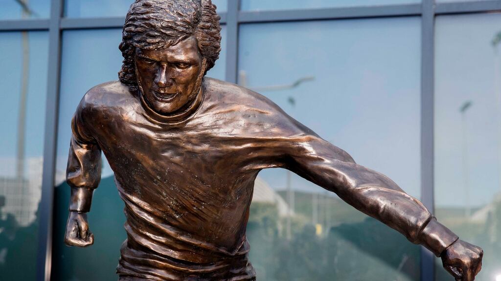 The newly unveiled statue of George Best outside Winsdor Park in Belfast has drawn criticism from fans. Photograph: Liam McBurney/PA Wire
