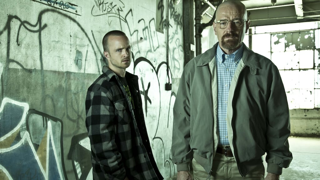Fall from grace: Jesse Pinkman (Aaron Paul) and Walter White (Bryan Cranston) in Breaking Bad. Photograph: Frank Ockenfels/AMC